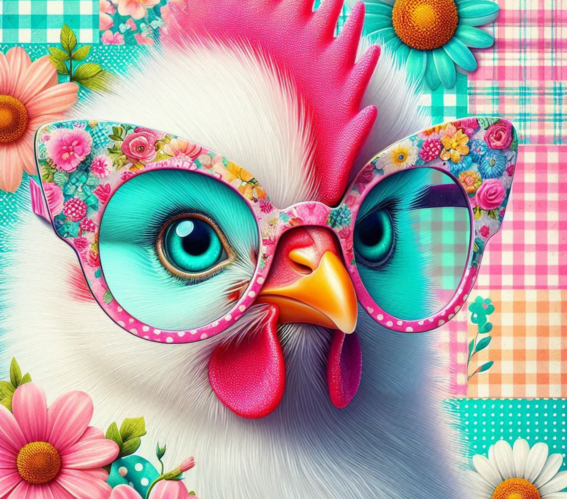 Chicken -Floral glasses