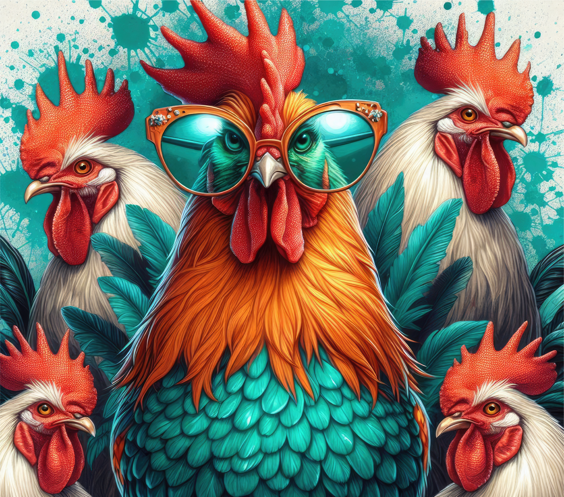 Chickens - Teal & Orange