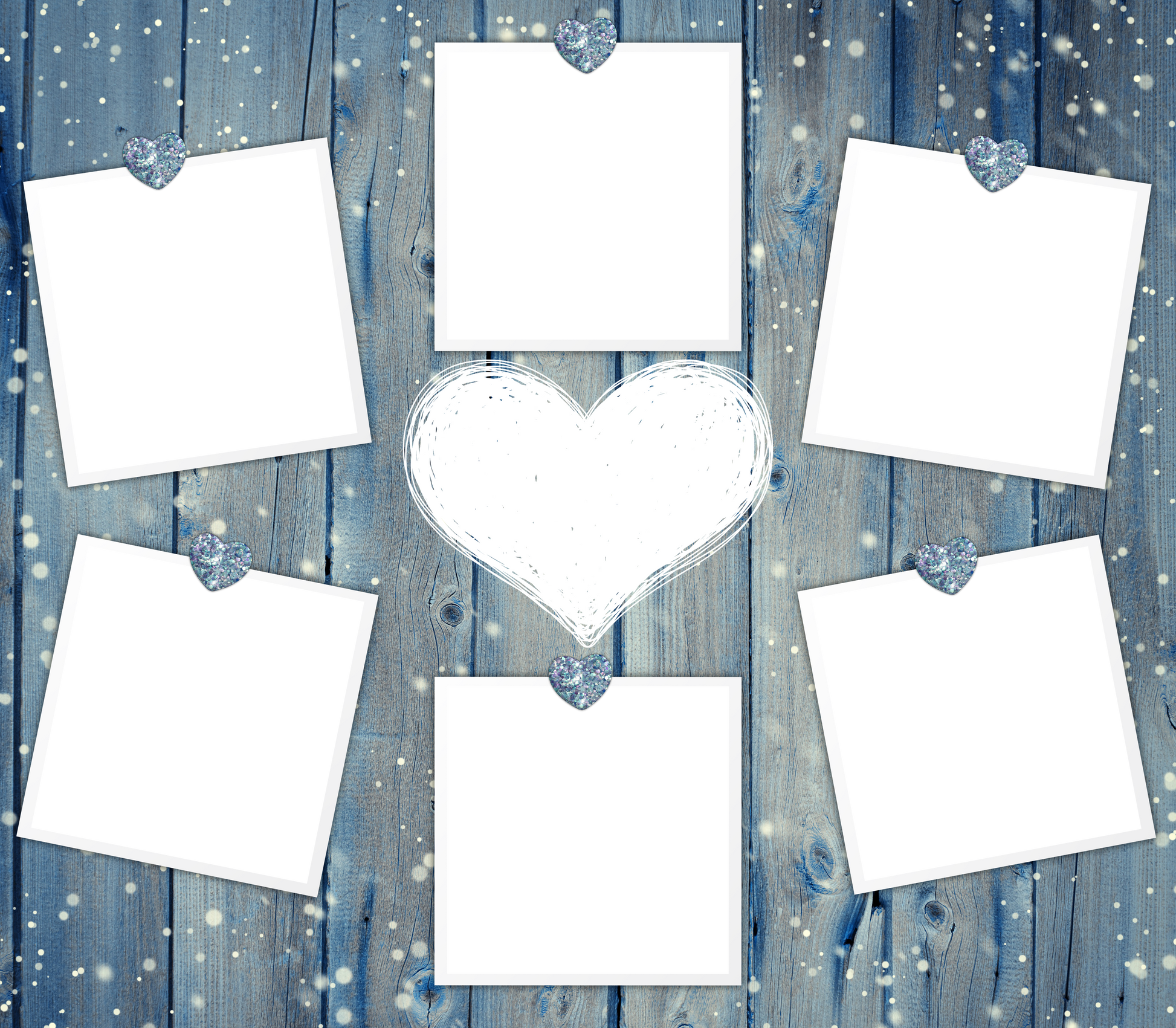 Valentines Day - Photo Blue wood grain with hearts