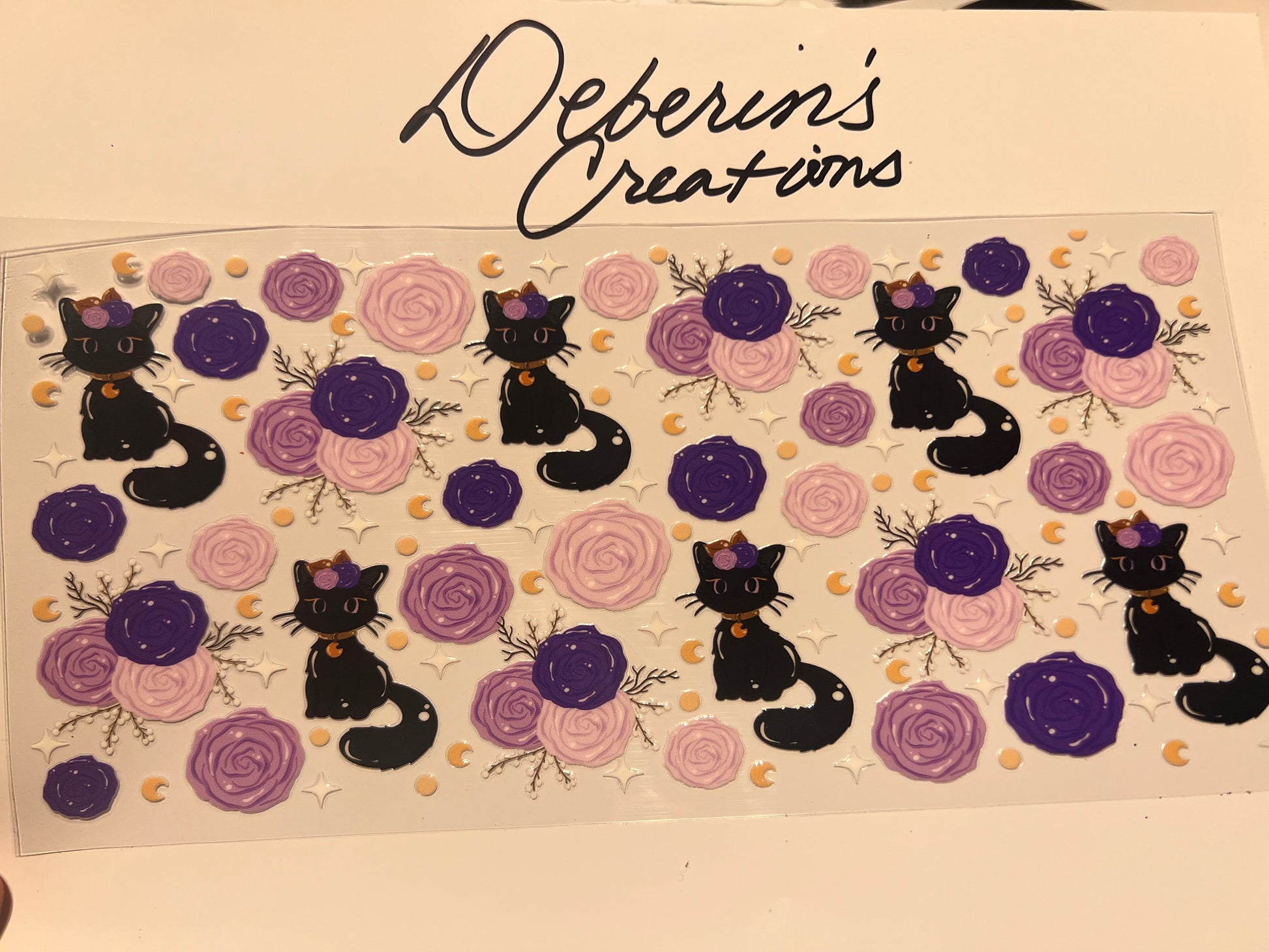 Halloween - Black cat with purple roses