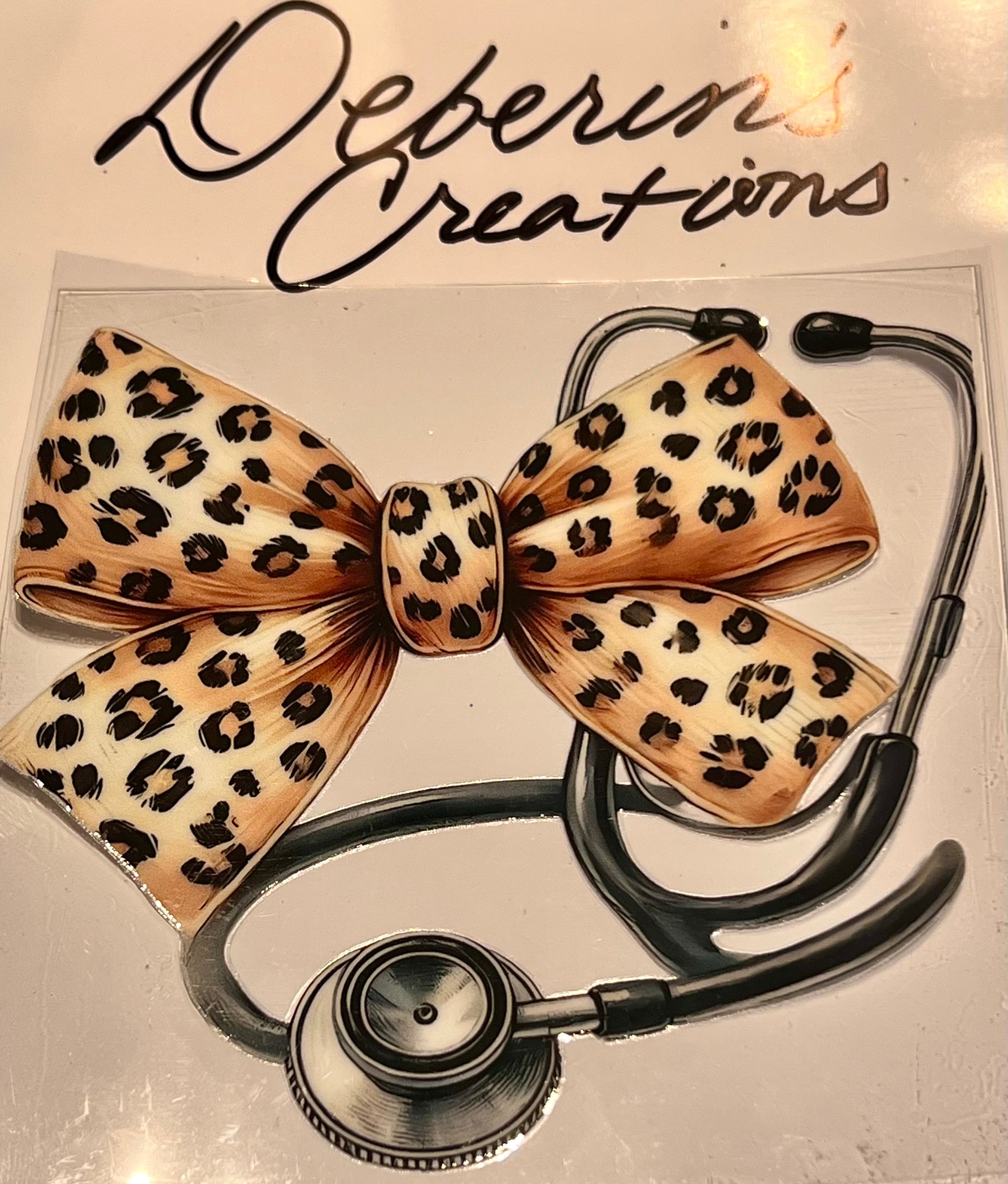 Medical - Tan & grey cheetah bow stethoscope