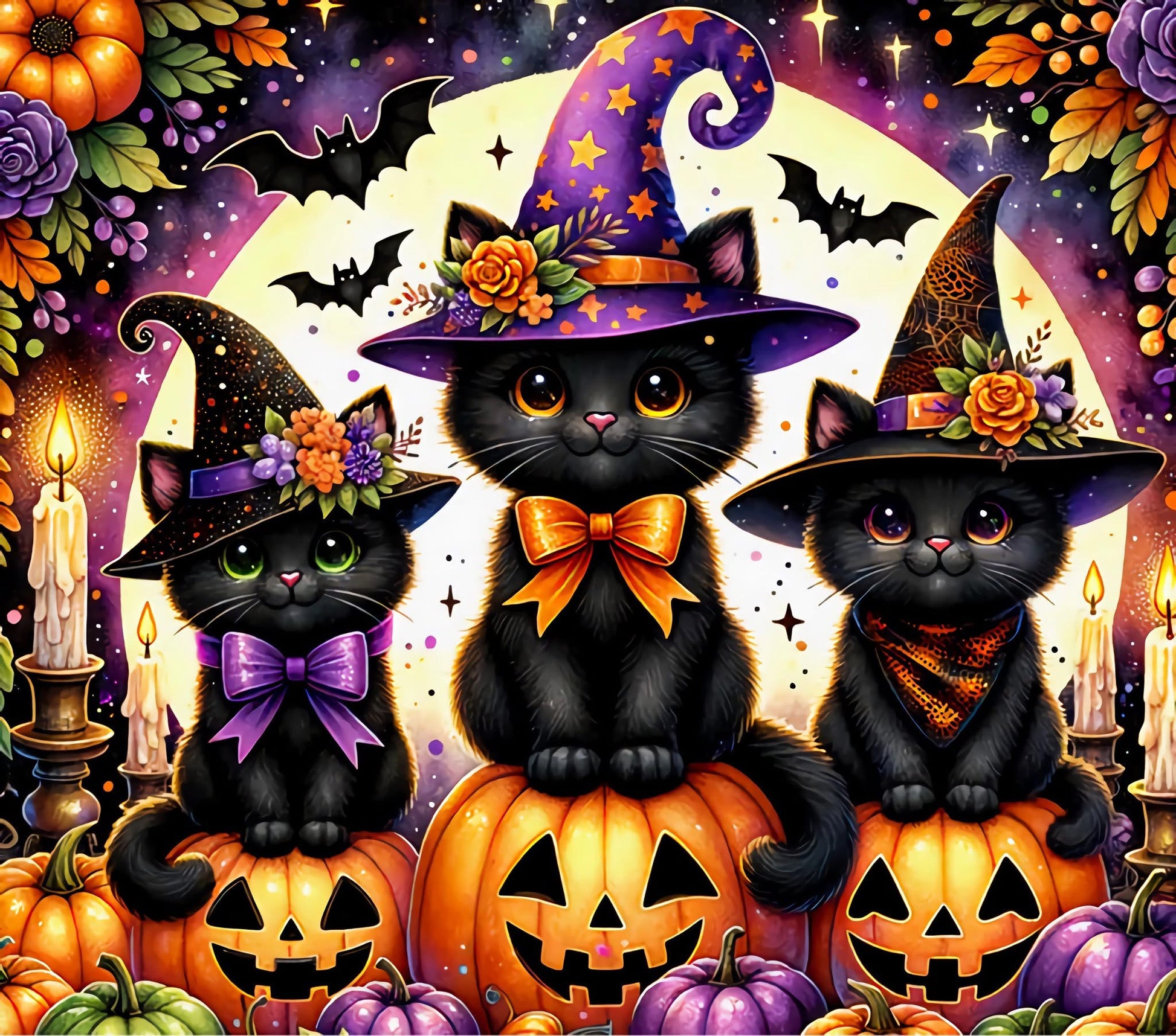 Halloween - 3 black cats