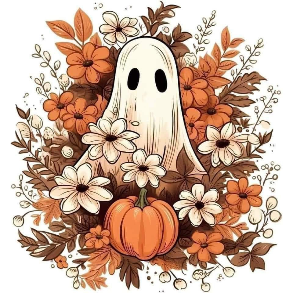 Halloween - Orange flowers ghost