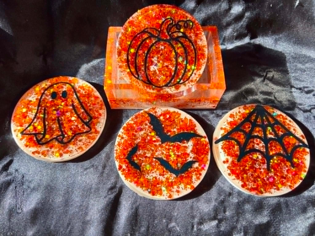 Glow in the dark resin coasters - Halloween